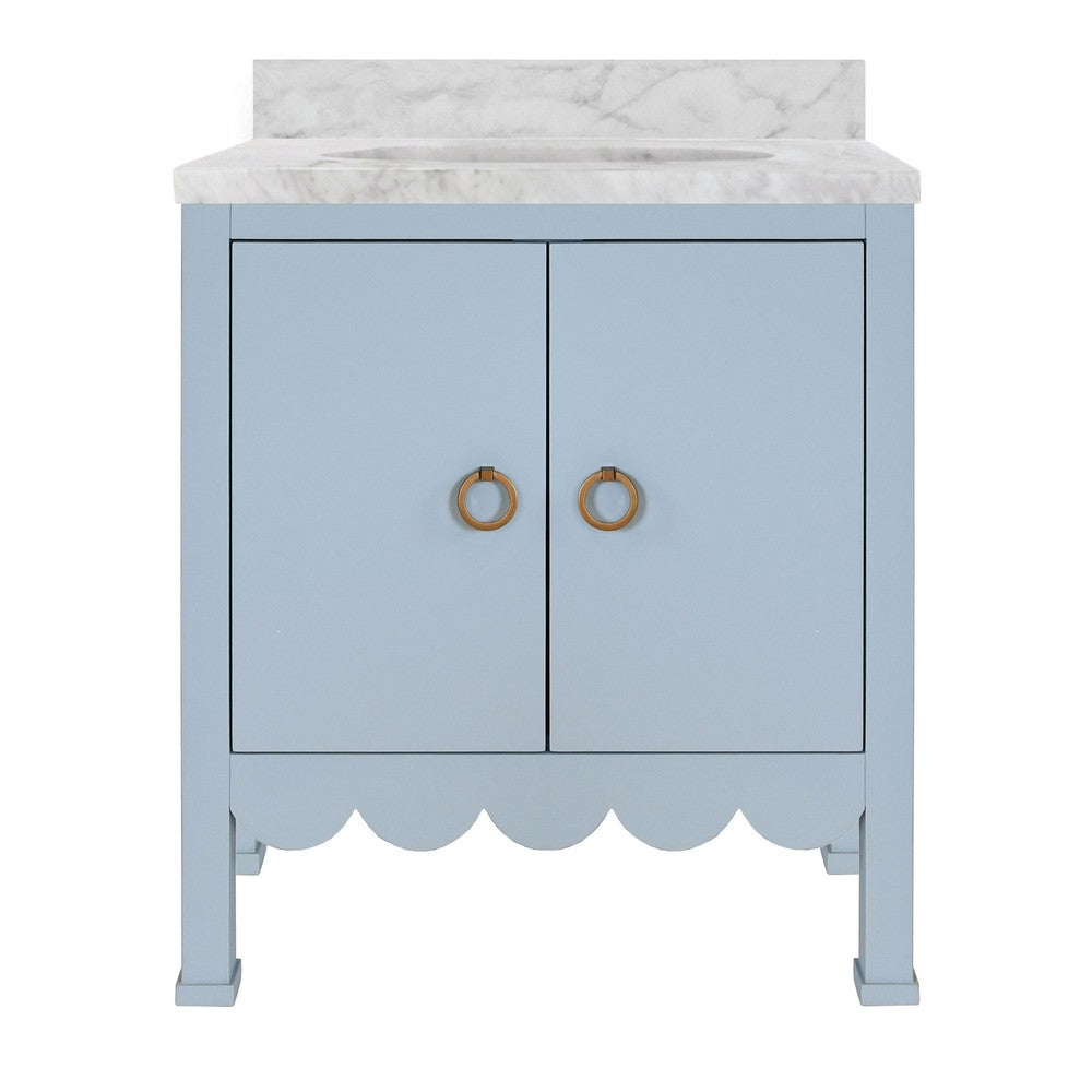 Worlds Away - Bath Vanity With Scallop Detail In Matte Light Blue With White Marble Top And Porcelain Sink - KEALEY LB view 2