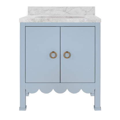 Worlds Away - Bath Vanity With Scallop Detail In Matte Light Blue With White Marble Top And Porcelain Sink - KEALEY LB view 2