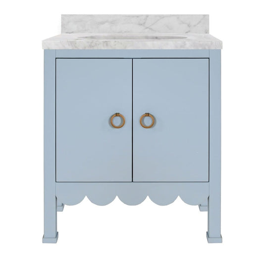 Worlds Away - Bath Vanity With Scallop Detail In Matte Light Blue With White Marble Top And Porcelain Sink - KEALEY LB view 2