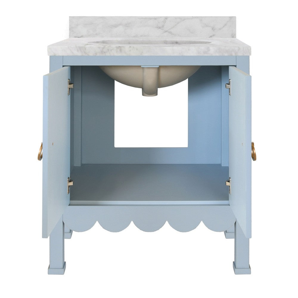 Worlds Away - Bath Vanity With Scallop Detail In Matte Light Blue With White Marble Top And Porcelain Sink - KEALEY LB view 3