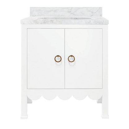 Worlds Away - Bath Vanity With Scallop Detail In Matte White Lacquer With White Marble Top And Porcelain Sink - KEALEY WH view 1