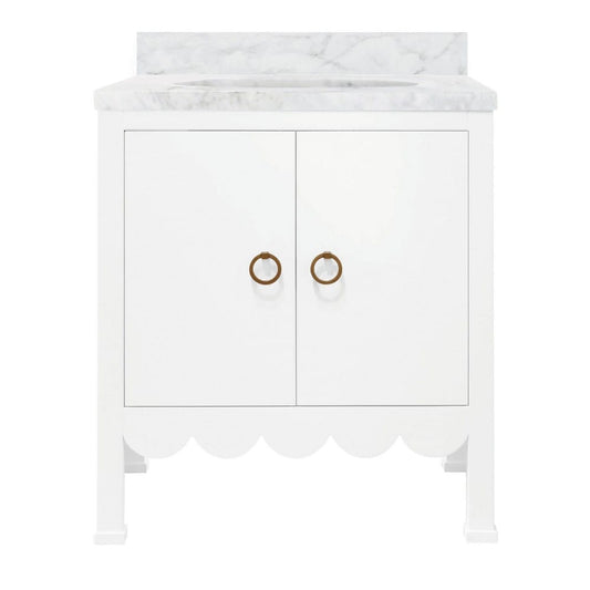 Worlds Away - Bath Vanity With Scallop Detail In Matte White Lacquer With White Marble Top And Porcelain Sink - KEALEY WH view 1