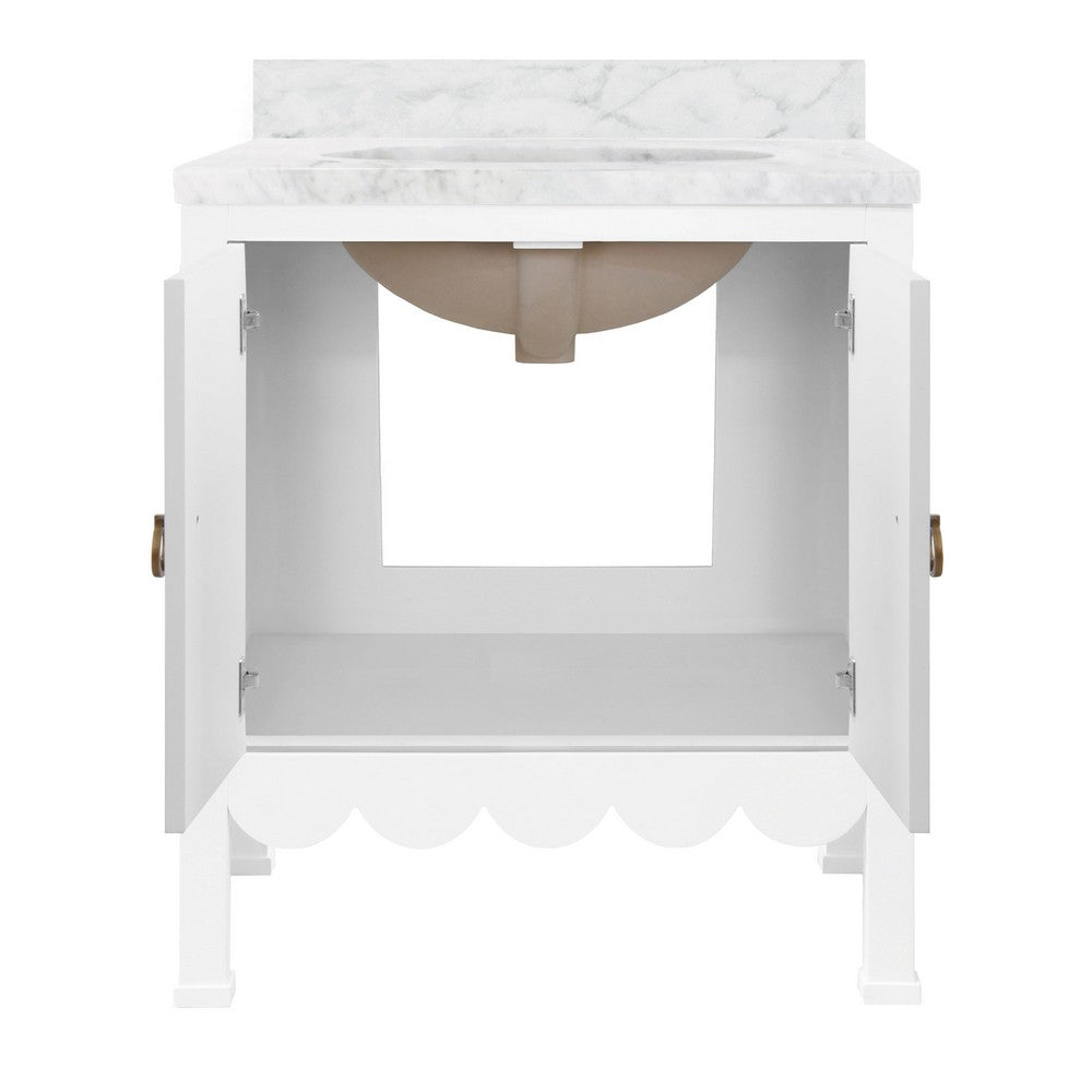 Worlds Away - Bath Vanity With Scallop Detail In Matte White Lacquer With White Marble Top And Porcelain Sink - KEALEY WH view 2