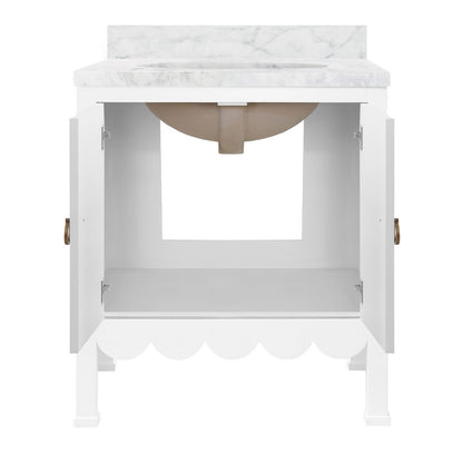 Worlds Away - Bath Vanity With Scallop Detail In Matte White Lacquer With White Marble Top And Porcelain Sink - KEALEY WH view 2