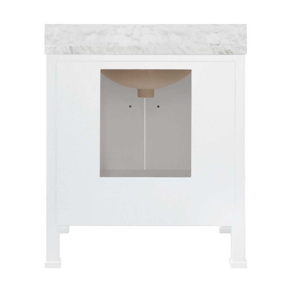 Worlds Away - Bath Vanity With Scallop Detail In Matte White Lacquer With White Marble Top And Porcelain Sink - KEALEY WH view 3