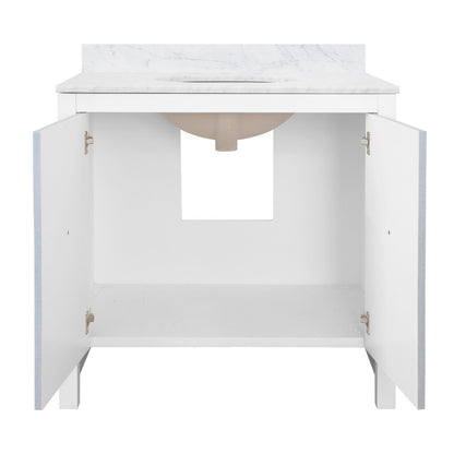 Worlds Away - Bath Vanity With Textured Light Blue Linen Doors, Matte White Lacquer Surround, Ant Brass Hardware, White Marble Top, And Porcelain Sink - APRIL LB view 2