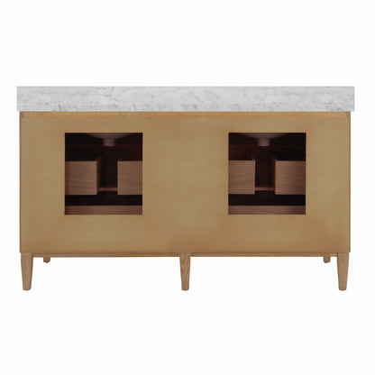 Worlds Away - Bath Vanity With Vertical Fluted Detail On Drawers In Cerused Oak With White Marble Top, Double Porcelain Sinks, And Polished Brass Knobs, 60" Wide - ODIN 60 CO view 3