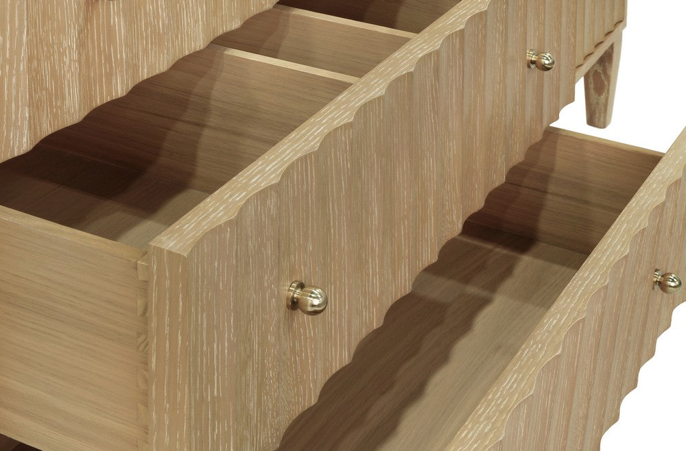 Worlds Away - Bath Vanity With Vertical Fluted Detail On Drawers In Cerused Oak With White Marble Top, Double Porcelain Sinks, And Polished Brass Knobs, 60" Wide - ODIN 60 CO view 4