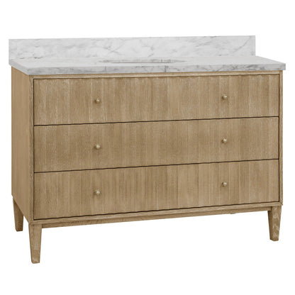 Worlds Away - Bath Vanity With Vertical Fluted Detail On Drawers In Cerused Oak With White Marble Top, Porcelain Sink, And Polished Brass Knobs, 48" Wide - ODIN 48 CO view 1