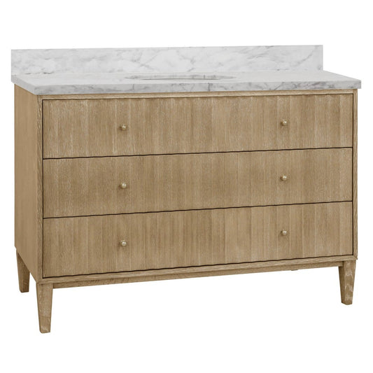 Worlds Away - Bath Vanity With Vertical Fluted Detail On Drawers In Cerused Oak With White Marble Top, Porcelain Sink, And Polished Brass Knobs, 48" Wide - ODIN 48 CO view 1
