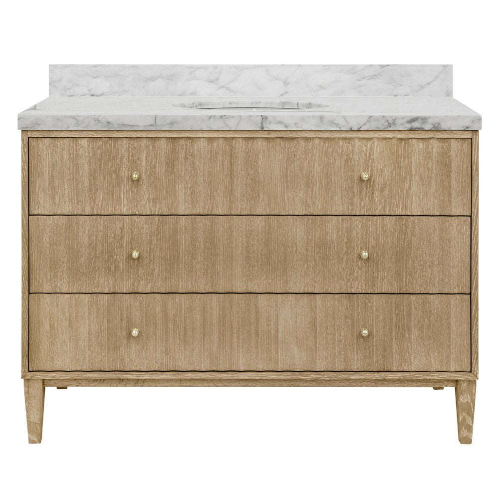 Worlds Away - Bath Vanity With Vertical Fluted Detail On Drawers In Cerused Oak With White Marble Top, Porcelain Sink, And Polished Brass Knobs, 48" Wide - ODIN 48 CO view 2
