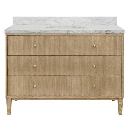 Worlds Away - Bath Vanity With Vertical Fluted Detail On Drawers In Cerused Oak With White Marble Top, Porcelain Sink, And Polished Brass Knobs, 48" Wide - ODIN 48 CO view 2
