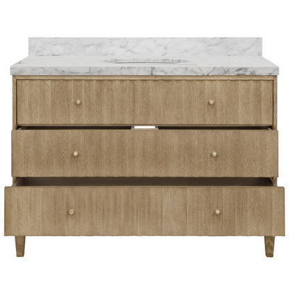 Worlds Away - Bath Vanity With Vertical Fluted Detail On Drawers In Cerused Oak With White Marble Top, Porcelain Sink, And Polished Brass Knobs, 48" Wide - ODIN 48 CO view 3