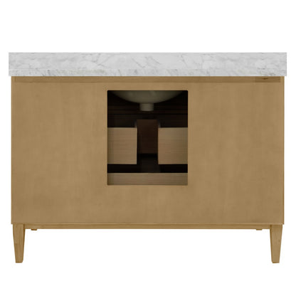 Worlds Away - Bath Vanity With Vertical Fluted Detail On Drawers In Cerused Oak With White Marble Top, Porcelain Sink, And Polished Brass Knobs, 48" Wide - ODIN 48 CO view 4