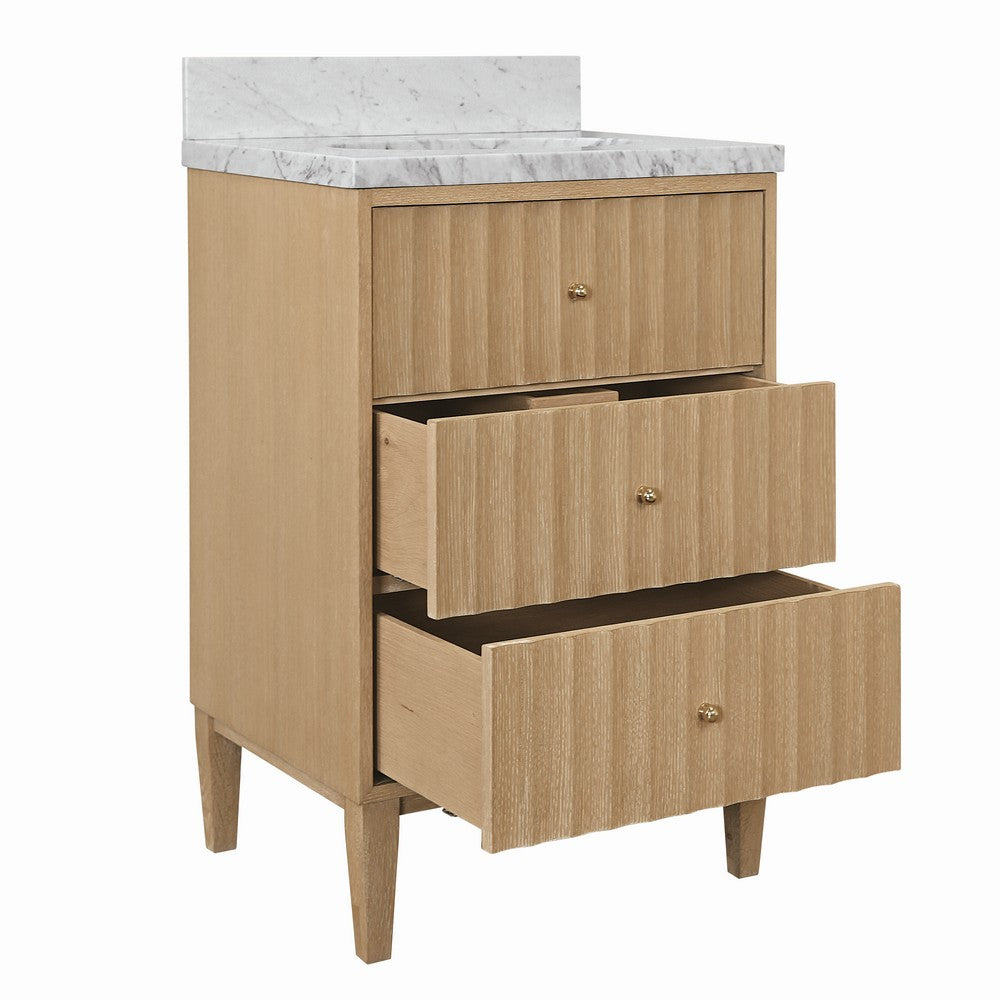 Worlds Away - Bath Vanity With Vertical Fluted Detail With Polished Brass Knobs In Cerused Oak - ODIN 24 CO view 3