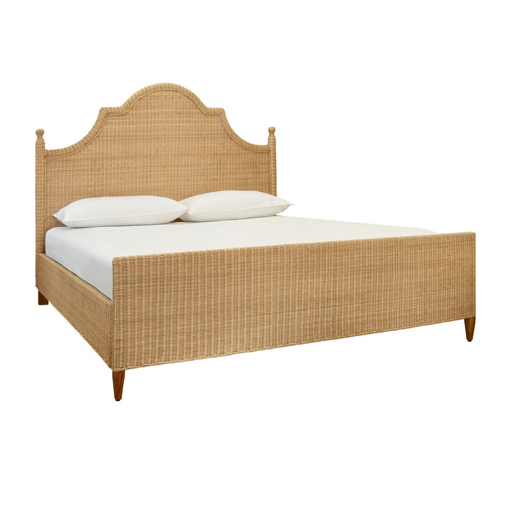 Worlds Away - Bed Frame With Arched Headboard, Side Rails, And Footboard In Rattan With Wood Feet, King Size - CHAMBERLAIN KING view 1