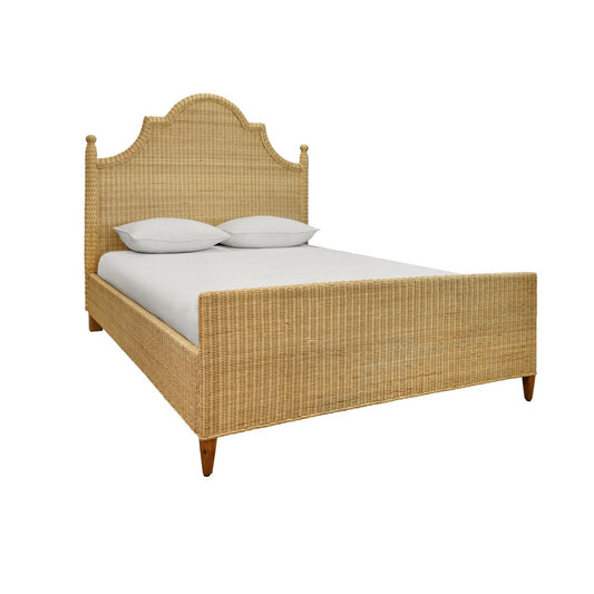 Worlds Away - Bed Frame With Arched Headboard, Side Rails, And Footboard In Rattan With Wood Feet, Queen Size - CHAMBERLAIN QUEEN view 1