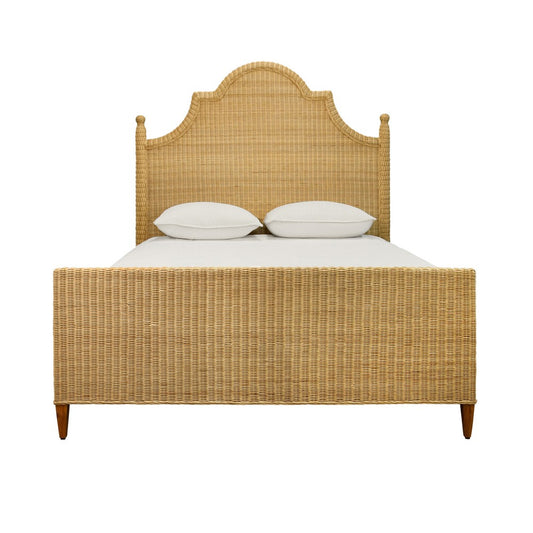 Worlds Away - Bed Frame With Arched Headboard, Side Rails, And Footboard In Rattan With Wood Feet, Queen Size - CHAMBERLAIN QUEEN view 2