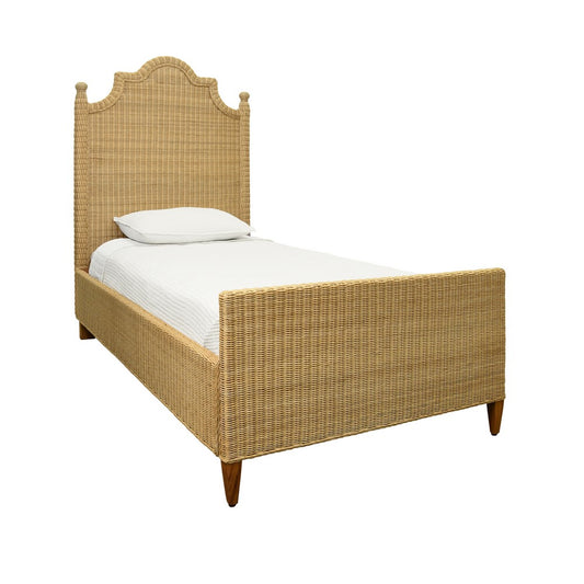 Worlds Away - Bed Frame With Arched Headboard, Side Rails, And Footboard In Rattan With Wood Feet, Twin Size - CHAMBERLAIN TWIN view 1