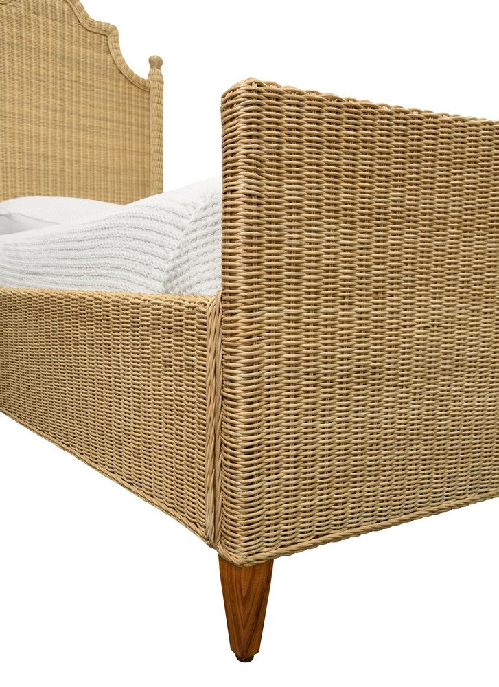 Worlds Away - Bed Frame With Arched Headboard, Side Rails, And Footboard In Rattan With Wood Feet, Twin Size - CHAMBERLAIN TWIN view 3