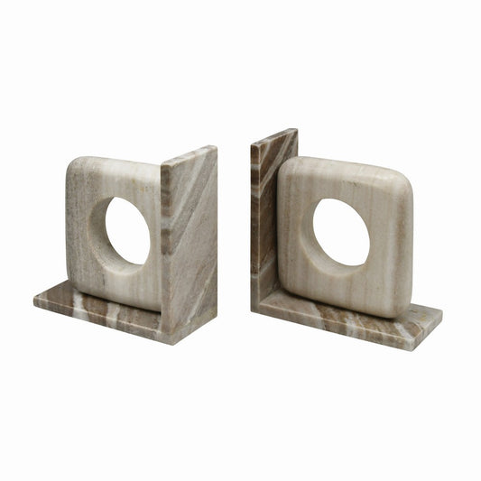 Worlds Away - Beige Marble Bookend With Circle Cutout - ROVER view 1