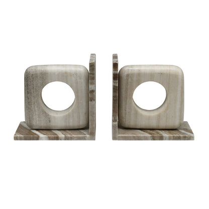 Worlds Away - Beige Marble Bookend With Circle Cutout - ROVER view 2