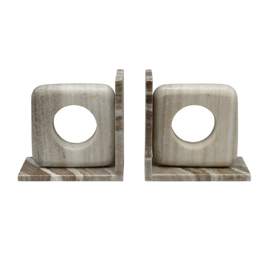 Worlds Away - Beige Marble Bookend With Circle Cutout - ROVER view 2