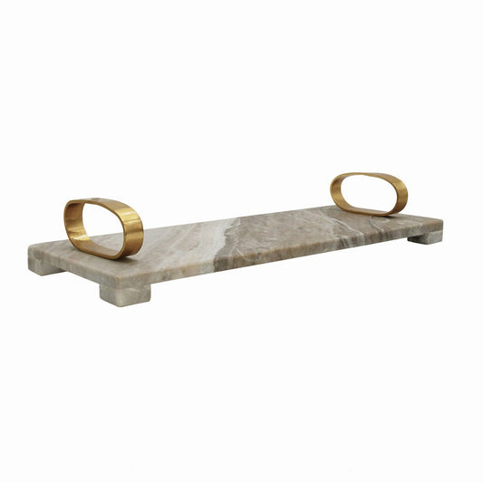 Worlds Away - Beige Marble Tray With Brass Oval Shaped Handle - TADEO BG view 1