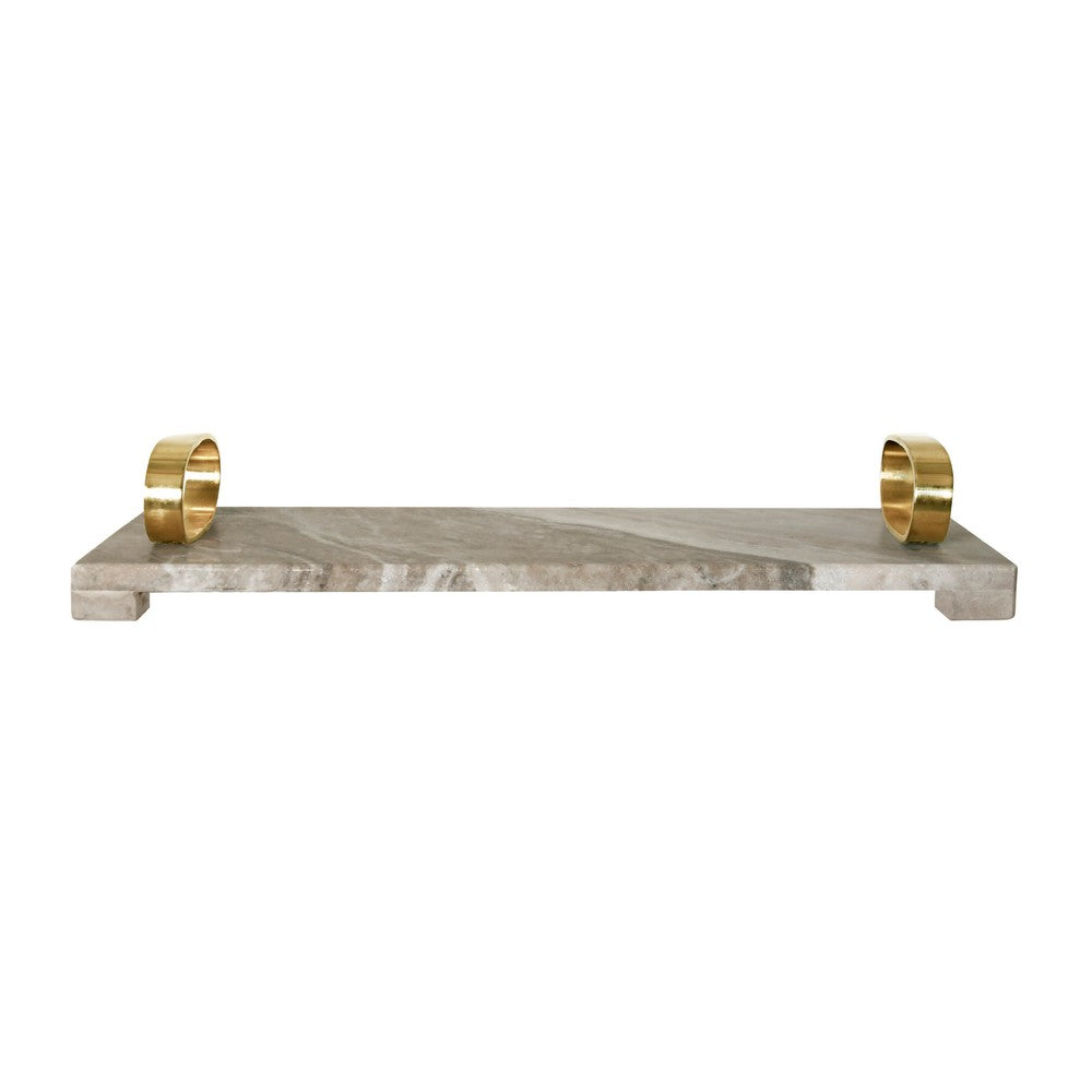 Worlds Away - Beige Marble Tray With Brass Oval Shaped Handle - TADEO BG view 2