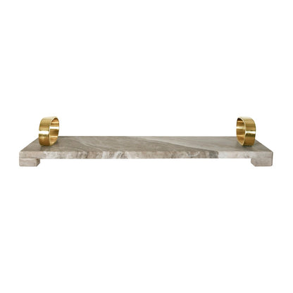 Worlds Away - Beige Marble Tray With Brass Oval Shaped Handle - TADEO BG view 2