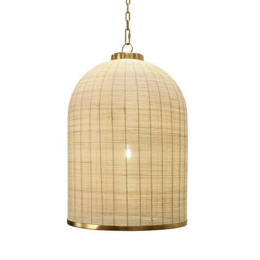 Worlds Away - Bell Shaped Natural Rattan Pendant With Satin Brass Trim - LAKEN view 2