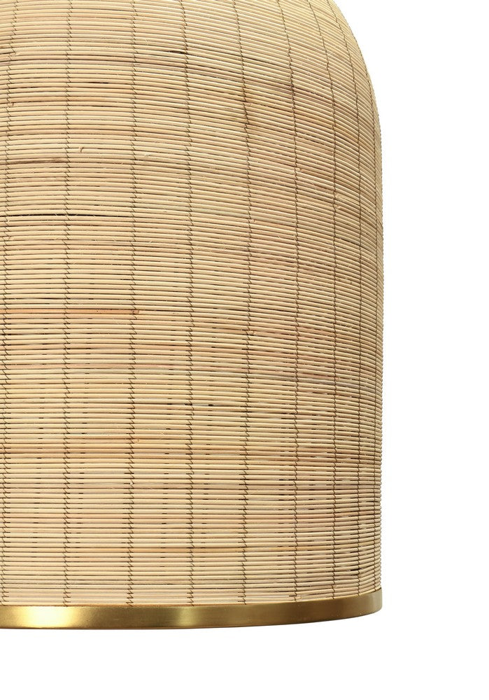 Worlds Away - Bell Shaped Natural Rattan Pendant With Satin Brass Trim - LAKEN view 3