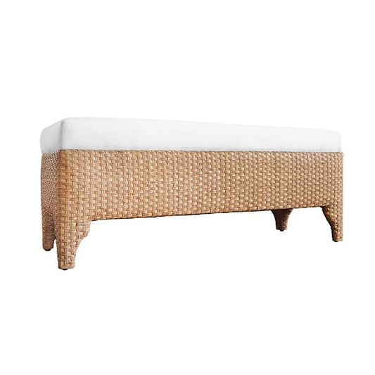 Worlds Away - Bench In Woven Water Hyacinth With Performance Ivory Linen Fabric - MALDIVES view 1