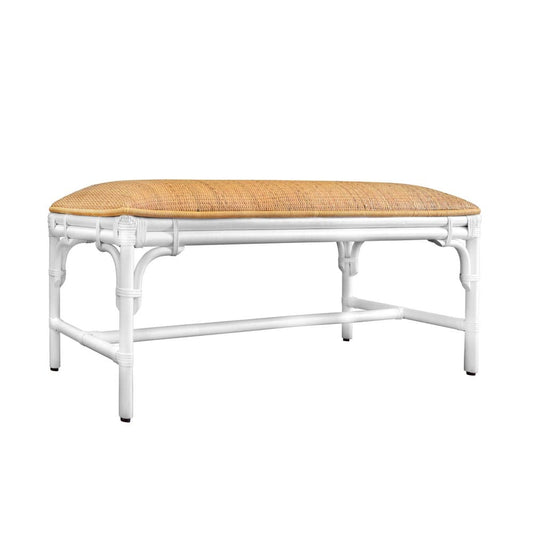 Worlds Away - Bench With Natural Rattan Cushion Top And Rattan Base In Painted White - ASHA WH view 1