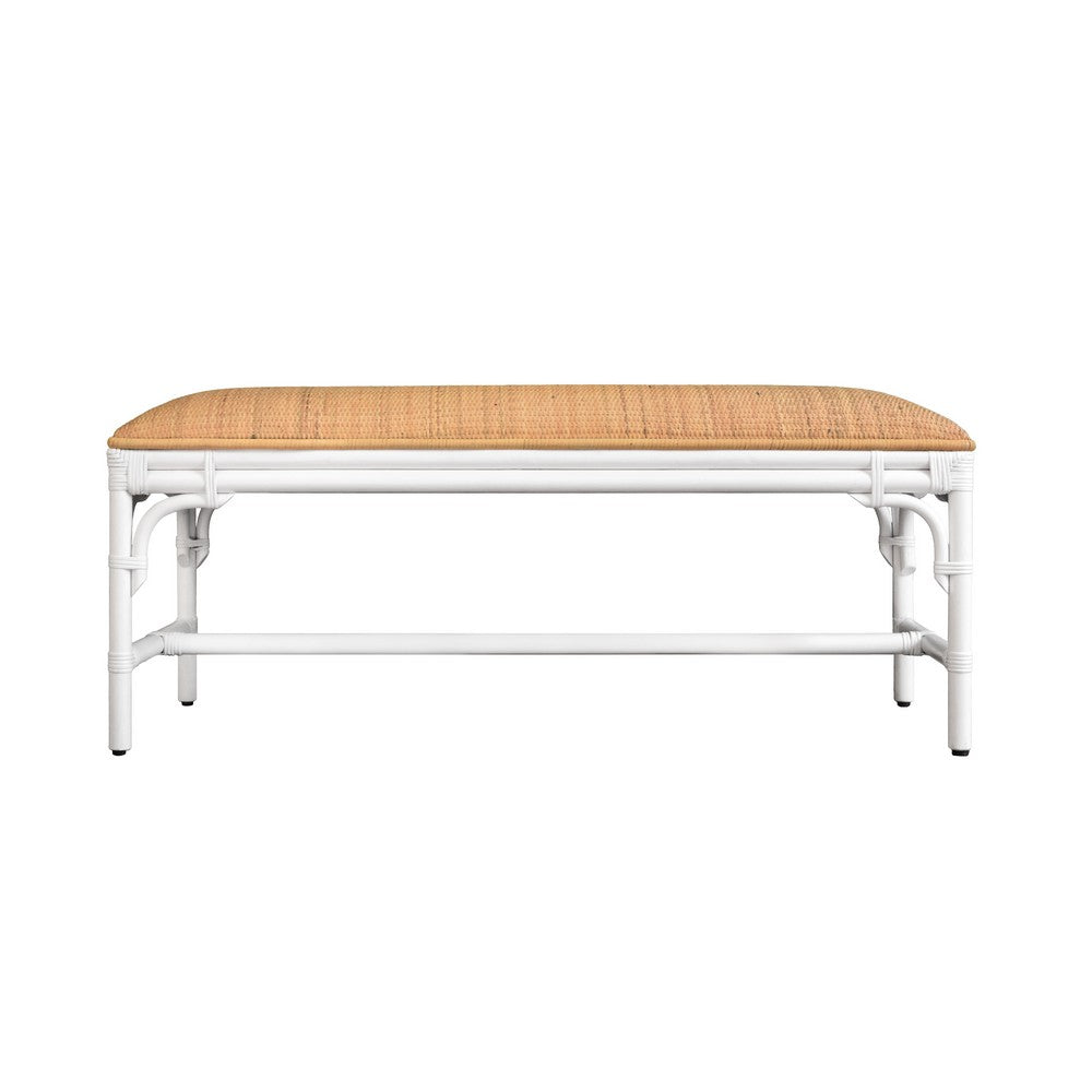 Worlds Away - Bench With Natural Rattan Cushion Top And Rattan Base In Painted White - ASHA WH view 2