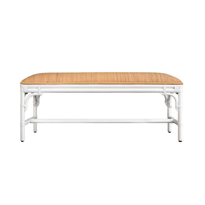 Worlds Away - Bench With Natural Rattan Cushion Top And Rattan Base In Painted White - ASHA WH view 2