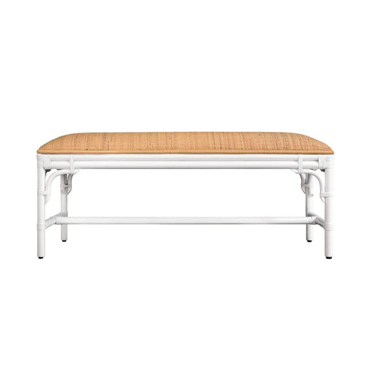 Worlds Away - Bench With Natural Rattan Cushion Top And Rattan Base In Painted White - ASHA WH view 2