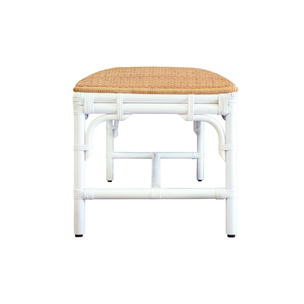 Worlds Away - Bench With Natural Rattan Cushion Top And Rattan Base In Painted White - ASHA WH view 3