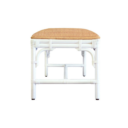 Worlds Away - Bench With Natural Rattan Cushion Top And Rattan Base In Painted White - ASHA WH view 3