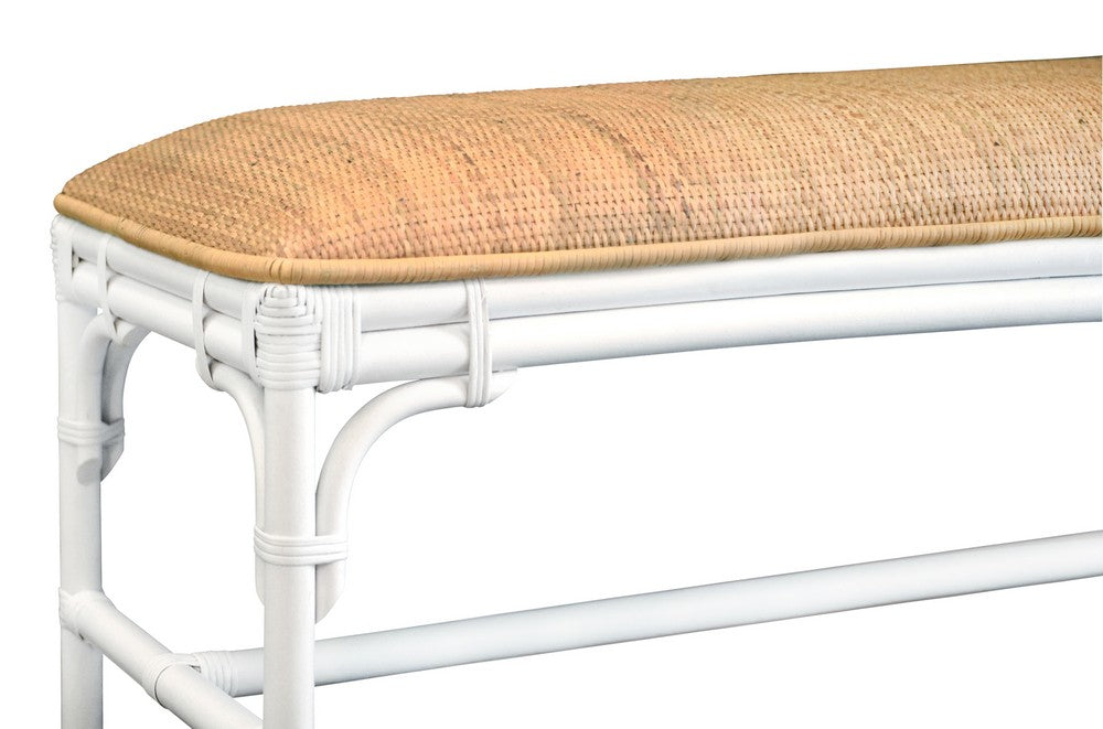 Worlds Away - Bench With Natural Rattan Cushion Top And Rattan Base In Painted White - ASHA WH view 5