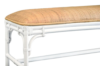 Worlds Away - Bench With Natural Rattan Cushion Top And Rattan Base In Painted White - ASHA WH view 5