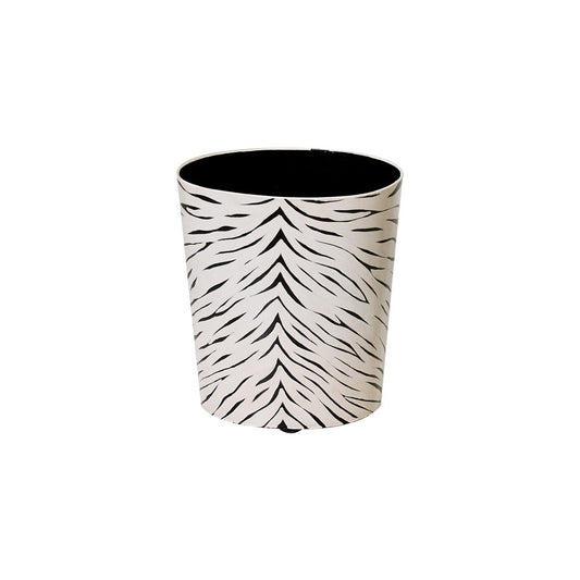 Worlds Away - Black And Cream Animal Print Wastebasket - WBHIDE view 1