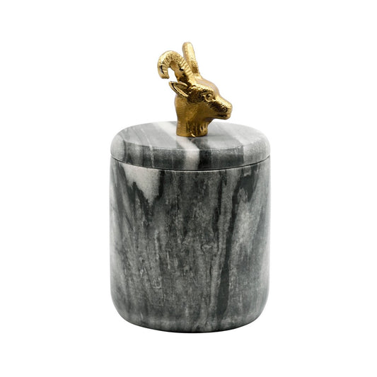 Worlds Away - Black Marble Container With Brass Ram Handle - RAMMY view 1