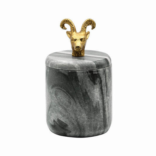 Worlds Away - Black Marble Container With Brass Ram Handle - RAMMY view 2