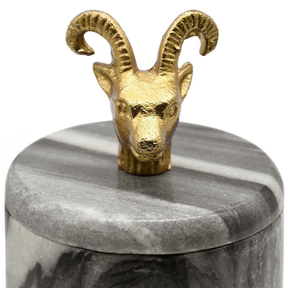 Worlds Away - Black Marble Container With Brass Ram Handle - RAMMY view 4