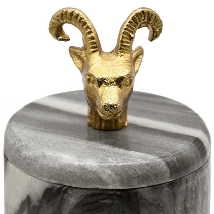 Worlds Away - Black Marble Container With Brass Ram Handle - RAMMY view 4