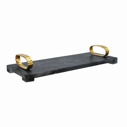 Worlds Away - Black Marble Tray With Brass Oval Shaped Handle - TADEO BLK view 1