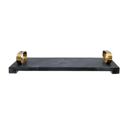Worlds Away - Black Marble Tray With Brass Oval Shaped Handle - TADEO BLK view 2