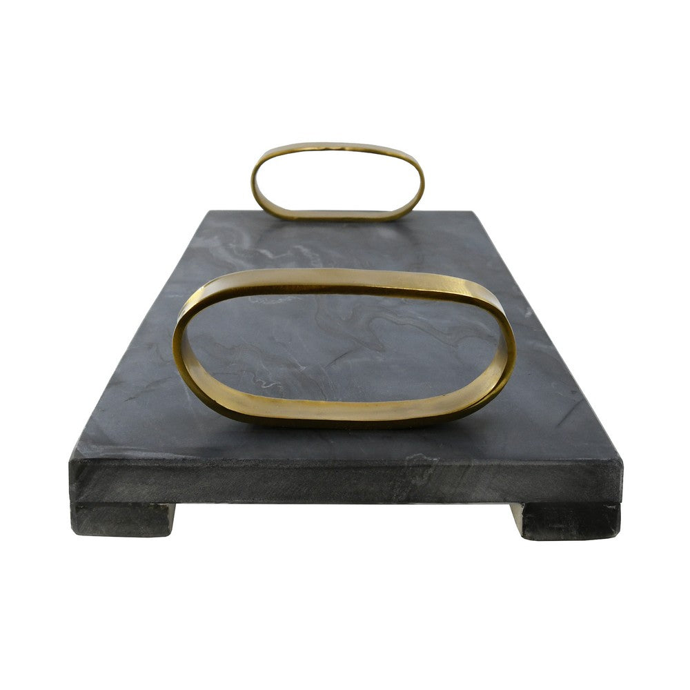 Worlds Away - Black Marble Tray With Brass Oval Shaped Handle - TADEO BLK view 3