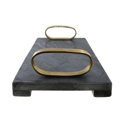 Worlds Away - Black Marble Tray With Brass Oval Shaped Handle - TADEO BLK view 3